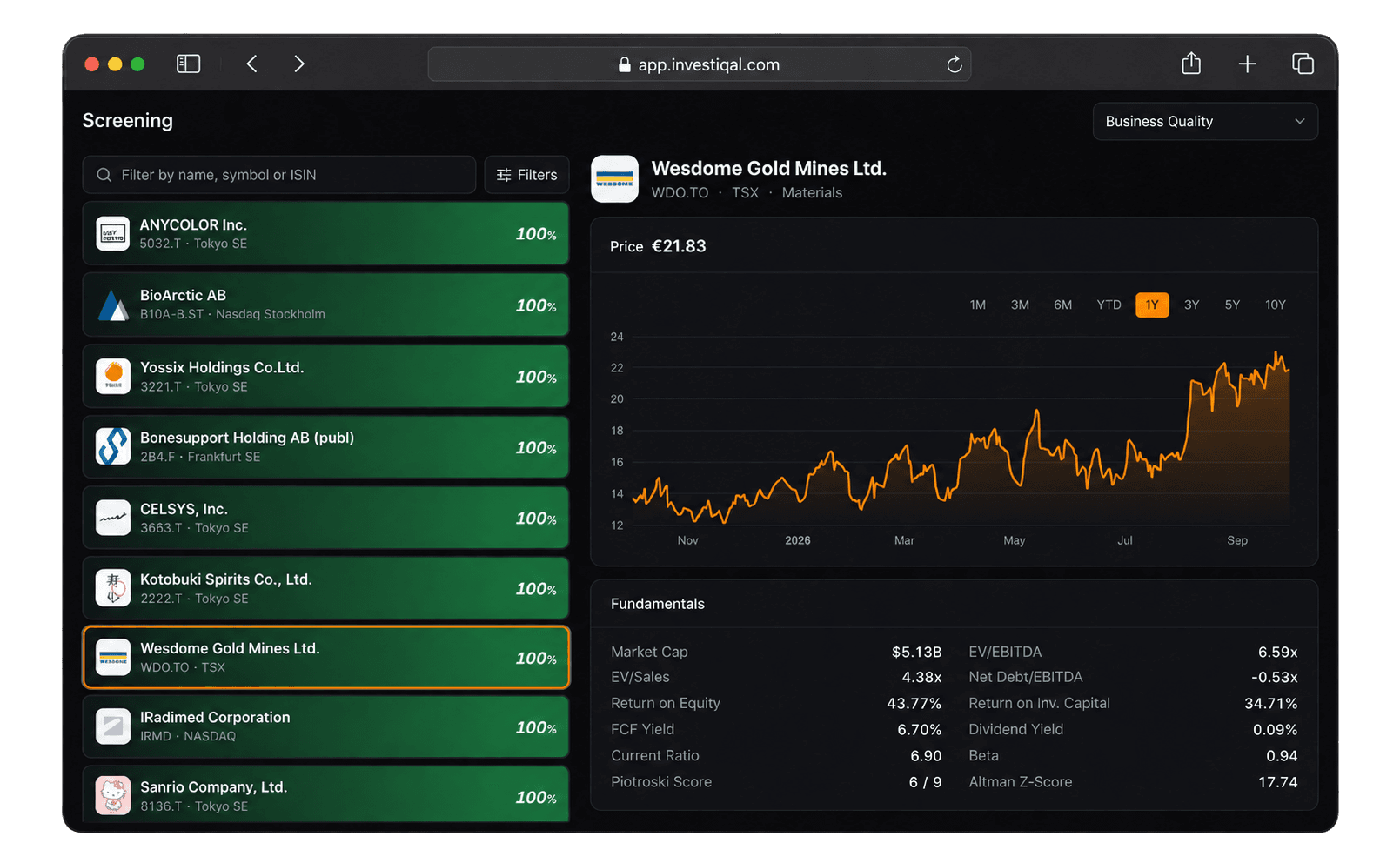 Company Quality stock screener in Investiqal